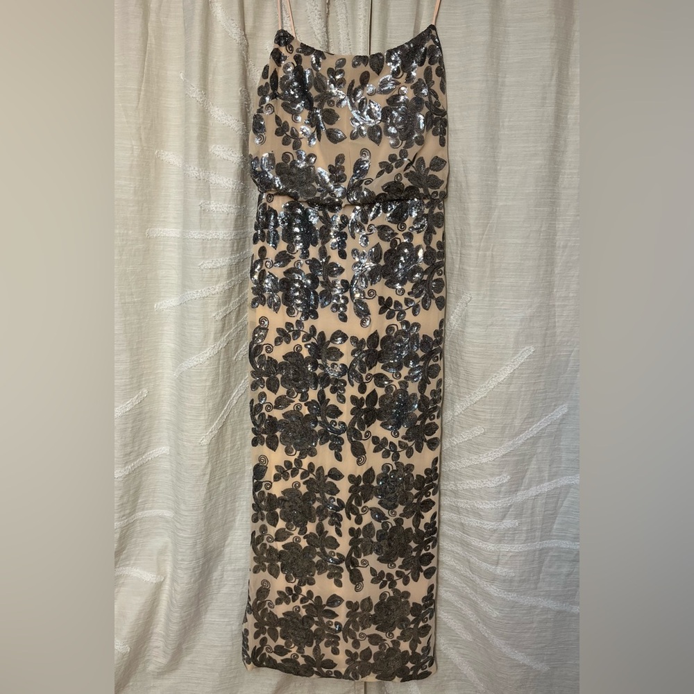 Chaps Blush and Metallic Soutache Embroidered Evening Dress Prom Wedding Sz 14